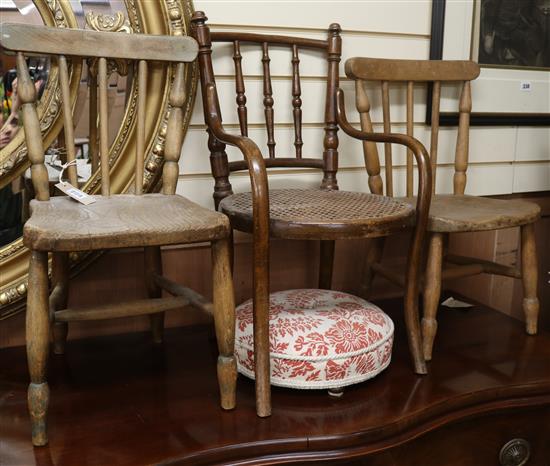 Five late Victorian / Edwardian childs chairs and a foot stool